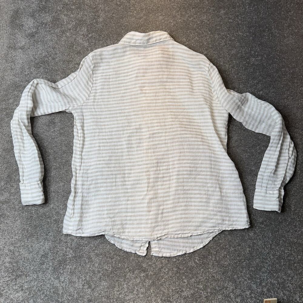 CP Shades Linen Button-Up Shirt‎ L Beige White Stripes Relaxed Fit Made in USA - Picture 5 of 7